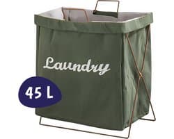 Wasmand - Katoen - Groen - Opvouwbare Wasmand - Inklapbare Wasmand - Wasmand Met Hengsel - Wasmand Op Poten