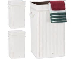 3x wasmand bamboe - wasbox opvouwbaar - 70L - vierkant - 63x36x36 cm - wit