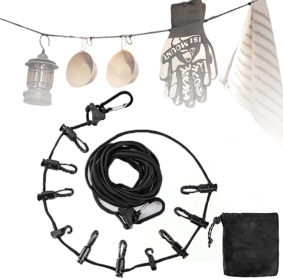 Waslijn 5 Meter - Waslijn Camping - Uittrekbare Waslijn - Multifunctionele Waslijn - Accessoires voor Buitengebruik - Lichtgewicht en Waterafstotend - Drooglijn — afbeelding 1