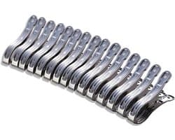 15pcs 8cm RVS Grote Wasknijpers - Handdoekclips - Strandhanddoekclips - Veerclips - Handdoekklem voor Dagelijks Wassen - Strandhanddoek - Badhanddoek - Bedlinnen en Dikke Kleding (Zilver)