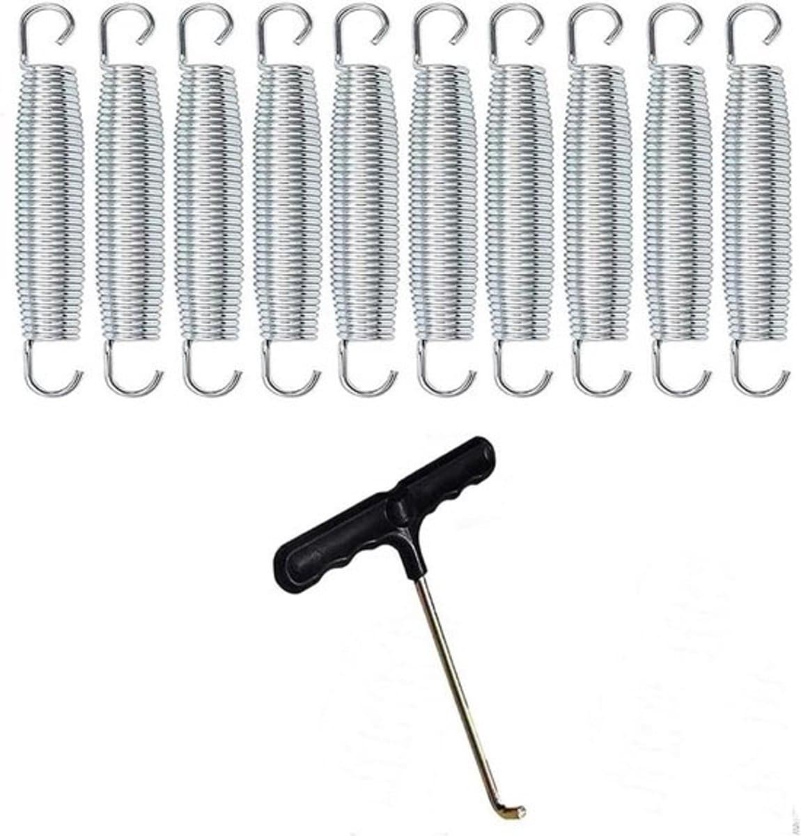 Trampolineveren, set van 10 stuks, robuust gegalvaniseerd staal, geschikt voor trampoline-T-haken, schommelsets, kas, basketballringschuur, portieken, tenten en hekken, 16,5 cm - Veerlengte - Accessoire - Zilverkleurig en duurzaam. — afbeelding 1