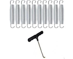 Trampolineveren, set van 10 stuks, robuust gegalvaniseerd staal, geschikt voor trampoline-T-haken, schommelsets, kas, basketballringschuur, portieken, tenten en hekken, 16,5 cm - Veerlengte - Accessoire - Zilverkleurig en duurzaam.