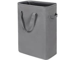 Opvouwbare Wasmand met Deksel - 45 Liter Slanke Wasmand Smal - Opklapbare Wasmand voor Badkamer en Slaapkamer - Kleine Wasmand Ruimtebesparend met Handvatten - Grijs