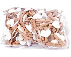 Houten Pinnen Clips - Fotohouders Hart - Knutselen Decoreren - Natuurlijk Hout - 100 Stuks - Wit