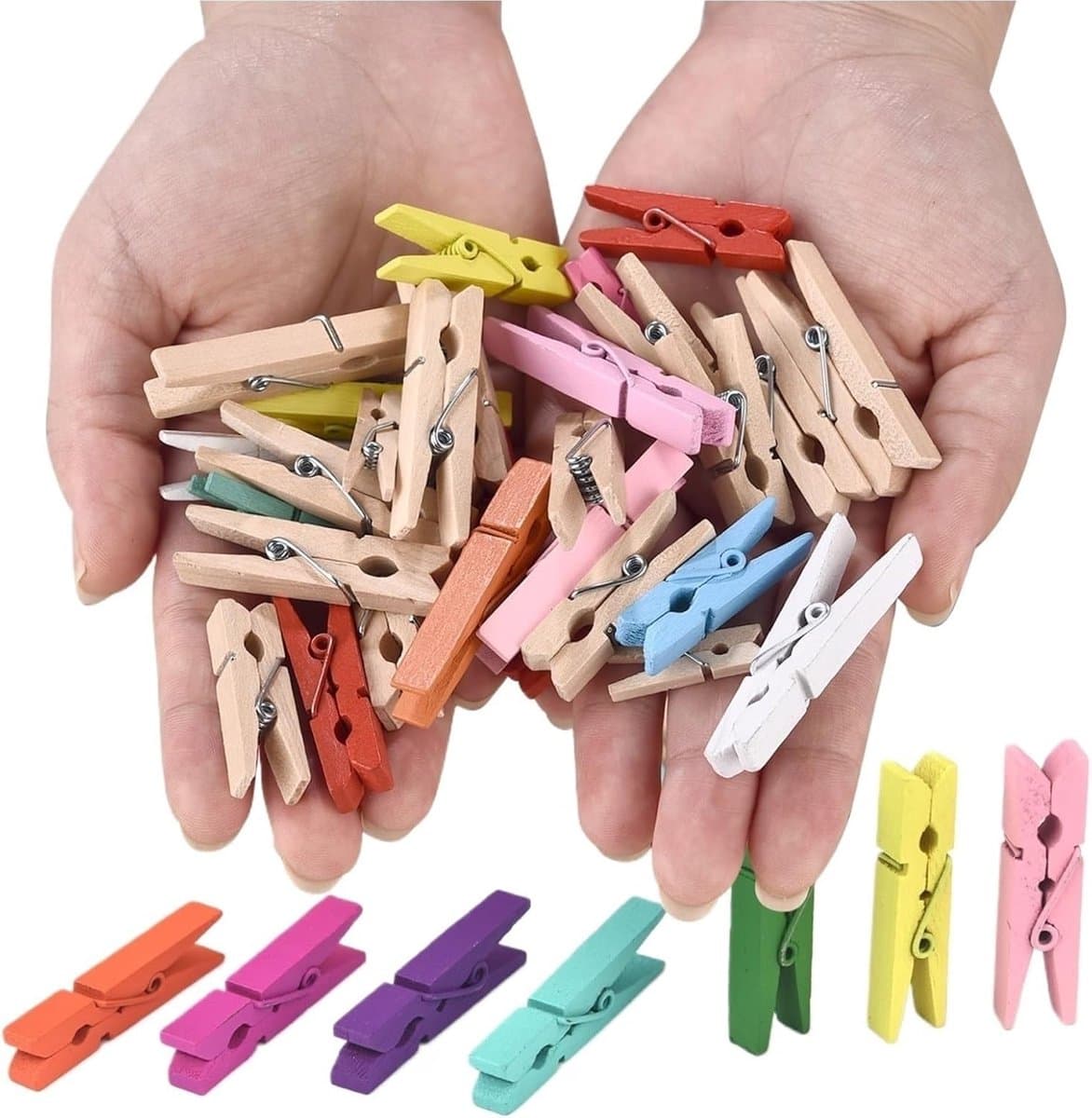 Houten Pinnen - Kleine Klemmen - Knutselen en Decoreren - Natuurlijk Hout - 400 stuks - Mix — afbeelding 1