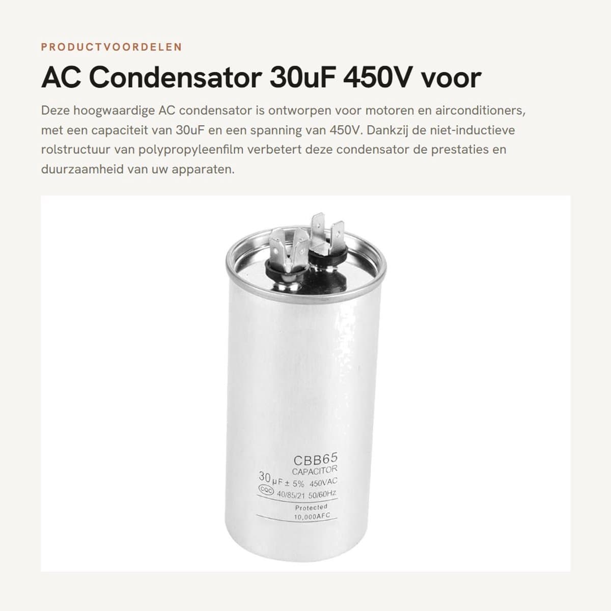 Dailygoods - AC Condensator 30uF 450V voor Motoren en Airconditioners — afbeelding 1