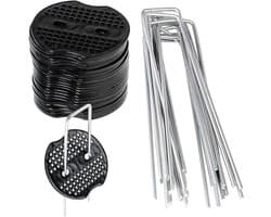 Stevige grondankers met herbruikbare U-vormige pennen, 50 stuks met 50 bufferdiscs, ideaal voor tuin en stabiliteit, roestbestendig en perfect voor onkruidbestrijding, 15 x 4 cm, diameter 2.5 mm