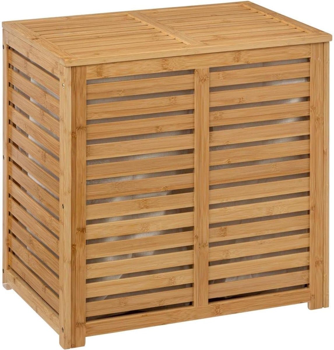 - Dubbele wasmand van bamboe, hoogte 58 cm — afbeelding 1