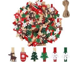 Pack van 50 Houten Mini Kerstclips - Foto Clips - Houten Kerstclips voor Knutselen en Ophangen