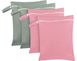 SnelShoppen - Wet Bags 40 x 30 cm, Waterdichte Natzakken waszak set van 2 grijs-groen en 2 roze, Herbruikbare Reiszakken voor natte kleding, Zwembad,