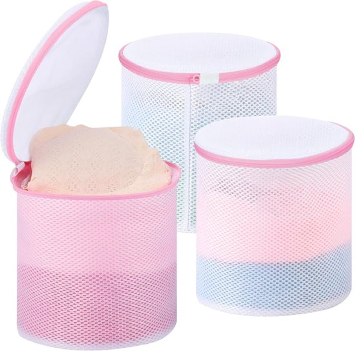SnelShoppen - Pack van 3 Wasnetten voor Bh's en Ondergoed, 18 x 20 cm, Roze Waszakken met Verborgen Rits, Dikke Herbruikbare Waszakken voor Ondergoed, — afbeelding 1