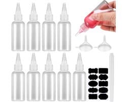 Knijpflessen Set - Kunststof - 5 stuks van 100 ml en 5 stuks van 60 ml - Inclusief trechter en etiketten - Voor Keuken en Creatieve Toepassingen