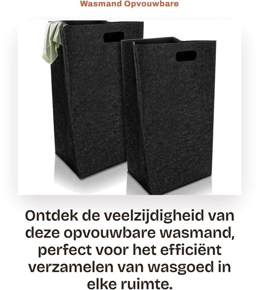 Dailygoods- Wasmand 60 Liter - Opvouwbare Wasverzamelaar - Smalle Wasmand - Vilten Wasmand - Zwart - Geschikt voor Slaapkamer/Badkamer — afbeelding 1