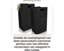 Dailygoods- Wasmand 60 Liter - Opvouwbare Wasverzamelaar - Smalle Wasmand - Vilten Wasmand - Zwart - Geschikt voor Slaapkamer/Badkamer