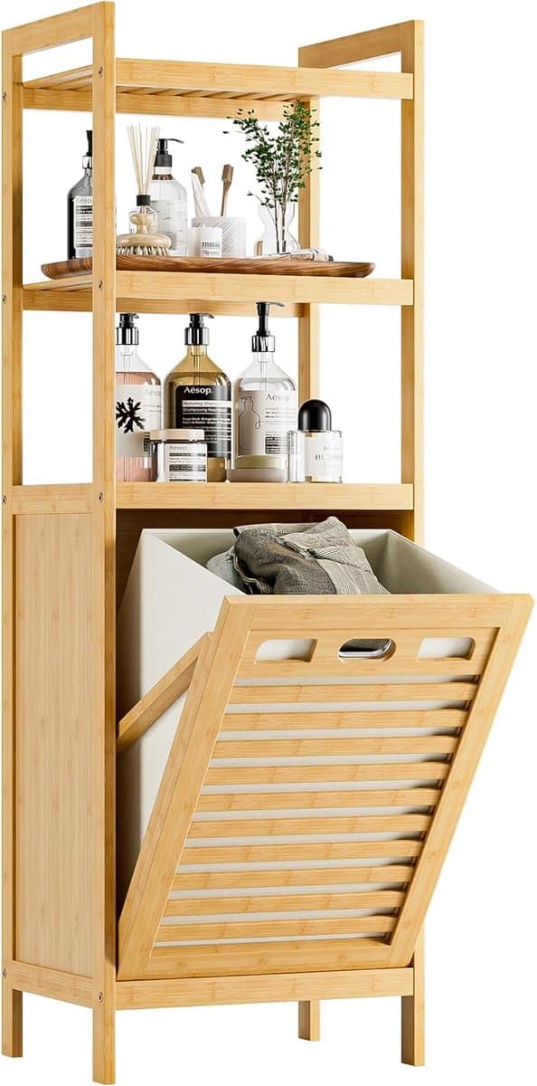 Wasmand Kast - Badkamerkast met 3 Planken - Zwart - Bamboe — afbeelding 1