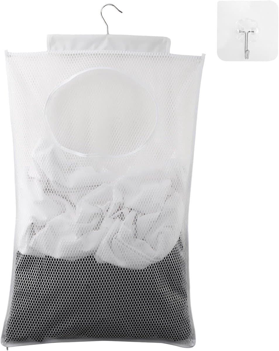 SnelShoppen - Duurzame Hangende Waszak voor Deur, Transparante Mesh Polyester Wasmand met Zelfklevende Haken voor Kleding, Bedlinnen, Speelgoed, Badha — afbeelding 1