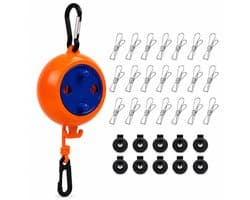 Waslijn Intrekbaar - 10 m - Tot 50 kg - 20 Hangers & 10 Clips - Voor Camping & Thuis - Winddicht Ontwerp - Oranje