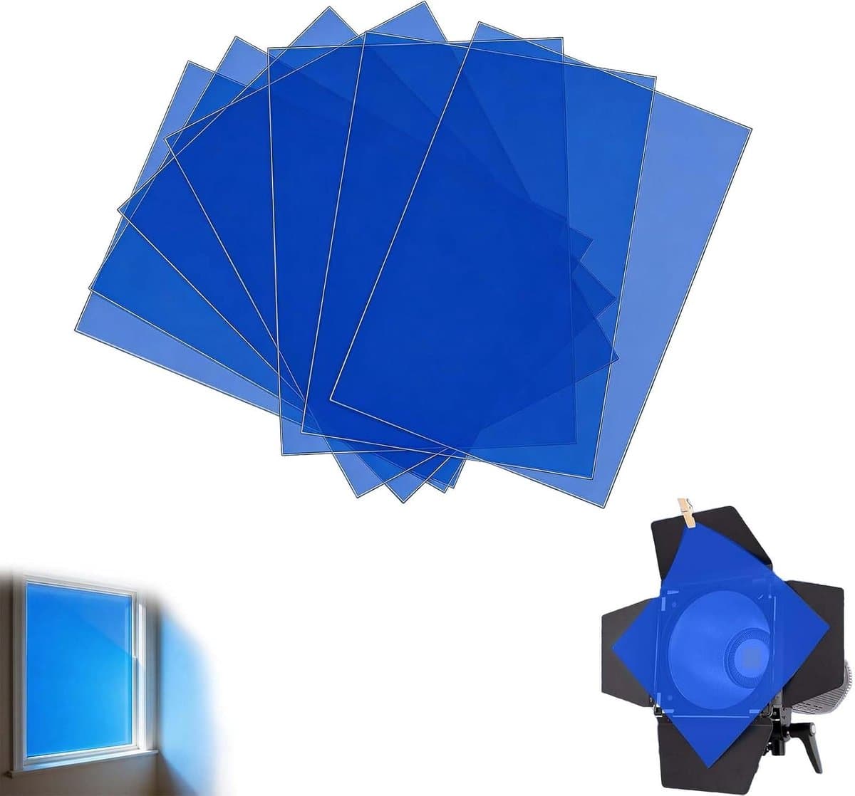 lichtfilter folie A4 hittebestendig – 0,3 mm PVC lichtfolie voor decoratie, DIY projecten en oogbescherming – transparant blauw vel voor verlichting, kunst en ramen – rustgevend effect — afbeelding 1