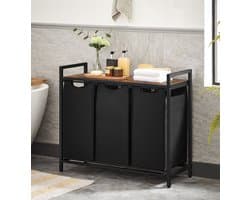 Signature Home Giant Wassorteerder met 3 verwijderbare zakken, metalen frame, 3 x 38 liter, vintage bruin/zwart, 92,5 x 33 x 71 cm