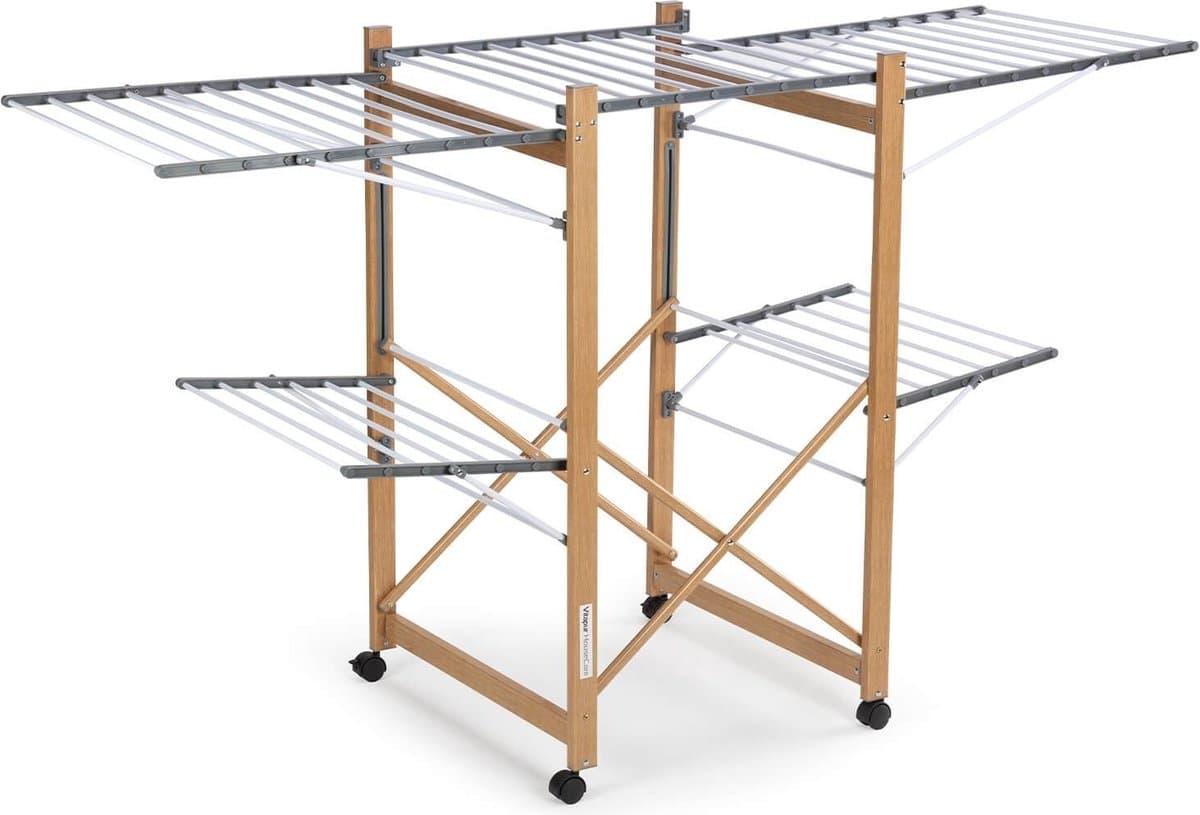 Vitapur Wasrek - Droogrek - Kledingrek - Droogrekken - Wasrek Inklapbaar - Inklapbaar Droogrek - 21 meter drooglengte - Verrijdbaar - Houtlook - Zwart — afbeelding 1