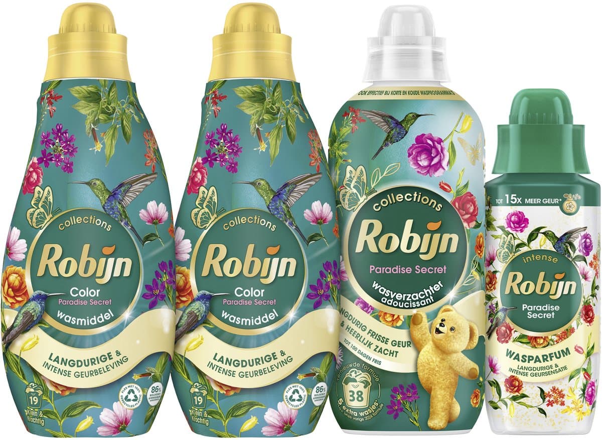 Robijn - Paradise Secret - 4 stuks - 2x wasmiddel + 1 wasverzachter + 1 wasparfum - Voordeelverpakking — afbeelding 1