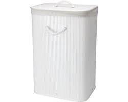 Storage Solutions Wasmand - bamboe hout - met deksel - wit - 40 x 30 x 60 cm - 70 liter - opvouwbaar