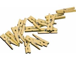 Mini knijpertjes - 20x - goud - 2 cm - hout - knijpers - miniknijpers voor kaarten - kaarten ophangen