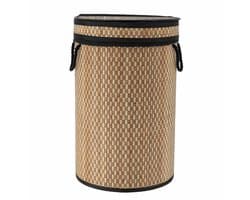 Tendance Wasmand met deksel bamboe - naturel/zwart - rond - katoen/bamboe - 67 liter - 35 x 35 x 55 cm