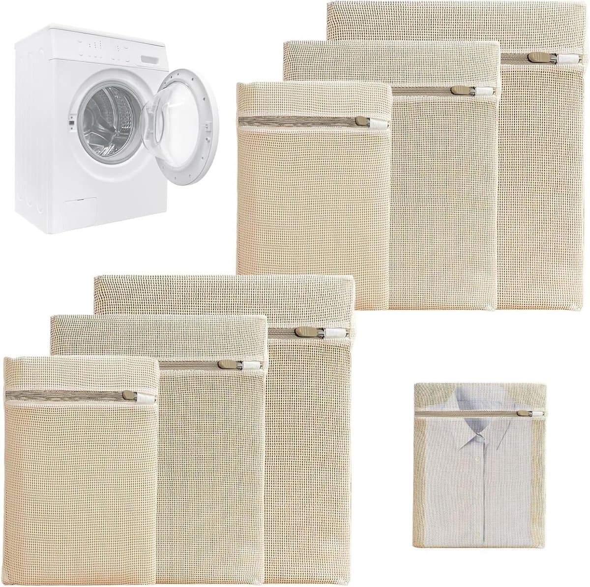 Set van 6 Premium Katoenen Waszakken met Rits, Microplastic Vrij, Ideaal voor Wasmachine en Reizen, Perfect voor Vuile Was en Organisatie — afbeelding 1