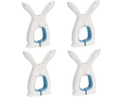 4 Stuks - Grote Plastic Wasknijpers - Wasknijpers Konijn - Windproof Wasclips in Konijnenvorm - Duurzaam & Stevig - Voor Strandlakens, Dekens & Kleding - Wit/Blauw