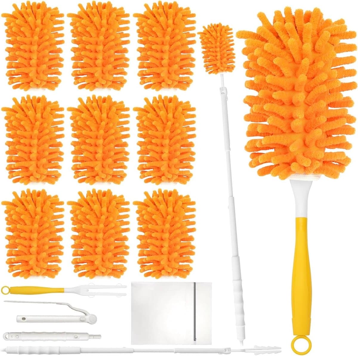 Set van 10 Wasbare Duster Moppen met 360° Beweging, Herbruikbare Stofmop met Uittrekbare Steel en Waszak voor Efficiënt Stof Vegen — afbeelding 1