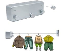 MTTProducts - Uitschuifbare Waslijn - Ruimtebesparend - Voor Binnen en Buiten - 4,2 Meter - Duurzaam - Ideaal voor Thuis - Stijlvol Zilver