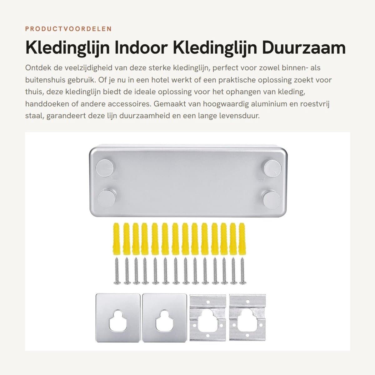 Dailygoods - Kledinglijn - Indoor Kledinglijn - Duurzaam Aluminium en Roestvrij Staal - Geschikt voor Badkamer en Balkon - Sterk en Betrouwbaar - Idea... — afbeelding 1