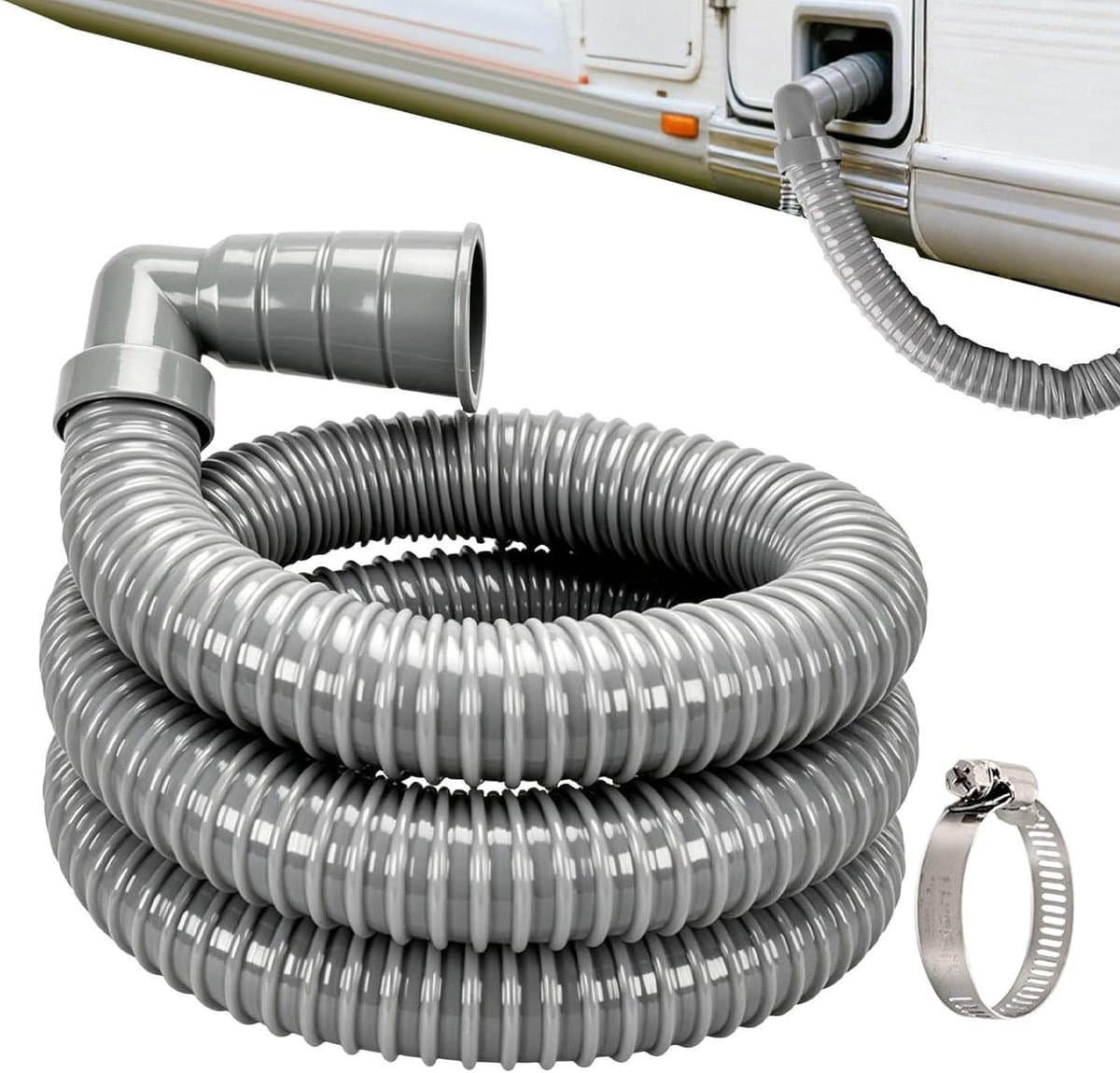 Afvalwaterslang Camper - Opvouwbare Afvoerleiding - Afvalwater Lozen - Lekvrije Aansluiting - 3 meter - Grijs — afbeelding 1