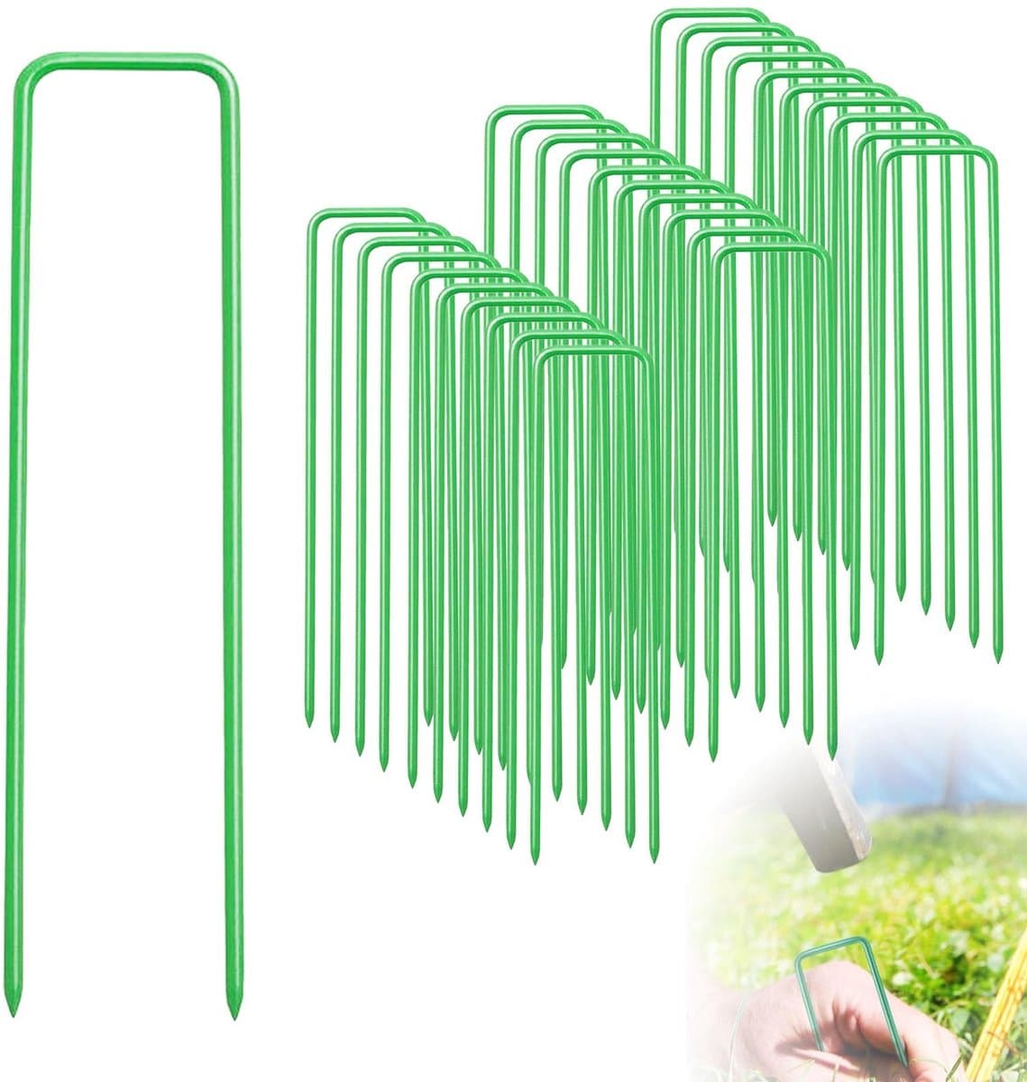 Cosensi- Grondanker 30 stuks - U-vormige nagels 15 cm - Anti-roest bevestigingsanker - Groen - Stevig - Voor bevestiging van hekken en kunstgras - Grondnagels — afbeelding 1