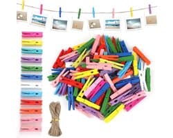 Kleurige Houten Kledingknijpers - 100 Stuks voor Foto's, Collages en Postkaarten, Ideaal voor Creatieve Decoratie