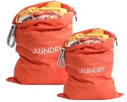 Dailygoody - Waterdichte Reiswaszak - Opvouwbare Vuile Waszak - 2 Stuks - Oranje - Wasopbergtas - Voor Thuis en Reizen - 2 Maten
