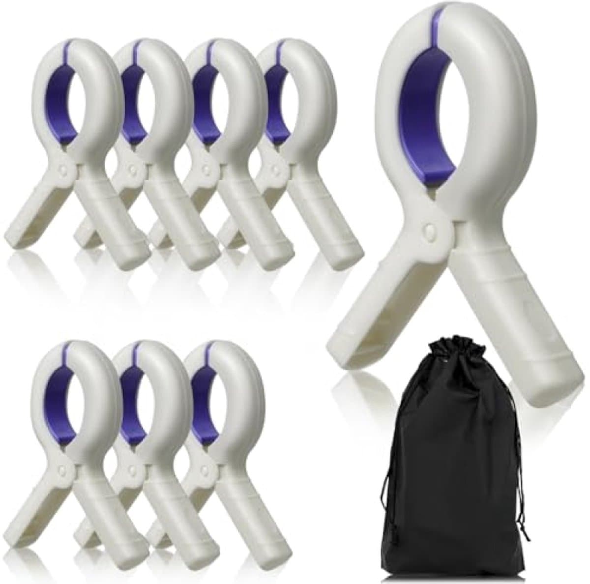 PromoHome 8 stuks sterke handdoekklemmen voor strandstoelen en waslijn - winddicht, antislip, wit/blauw - incl. opbergtas — afbeelding 1