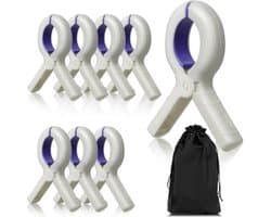 PromoHome 8 stuks sterke handdoekklemmen voor strandstoelen en waslijn - winddicht, antislip, wit/blauw - incl. opbergtas