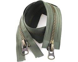 Ritstrekker - Metalen rits - Kleding reparatie - Automatische vergrendeling - 100 cm - Legergroen