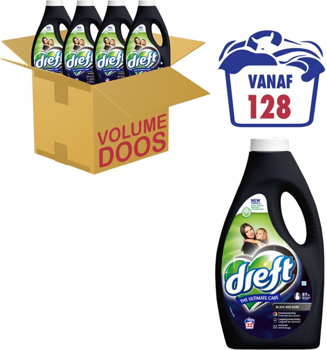 4x Dreft Vloeibaar Wasmiddel Zwart & Donker 32 Wasbeurten — afbeelding 1