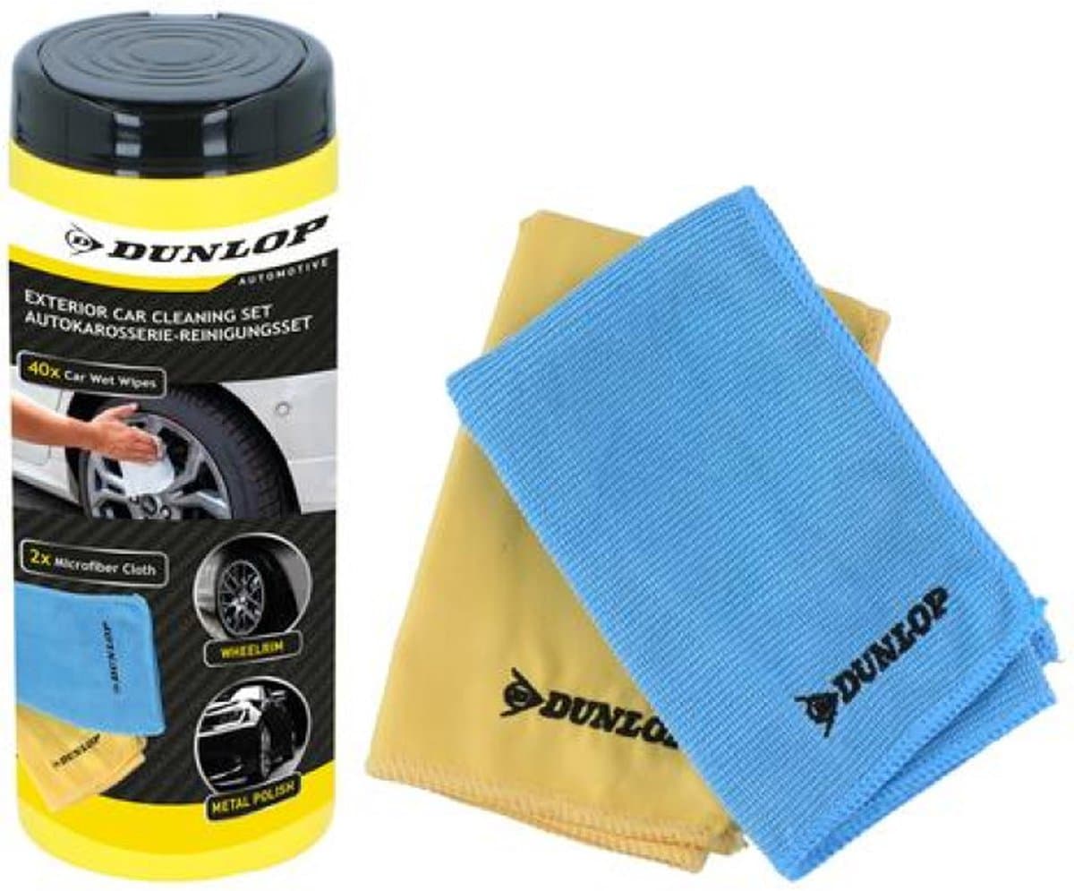 Dunlop Autoreinigings set - 3-delig - 2x microvezeldoek - 40x vochtige doekjes - poetsen — afbeelding 1