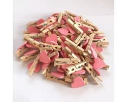 50 roze houten hartvormige wasknijpers - decoratieclips Geschikt voor thuis, bruiloften en feesten, Geschikt voor knutselprojecten en het maken van banners en foto's.