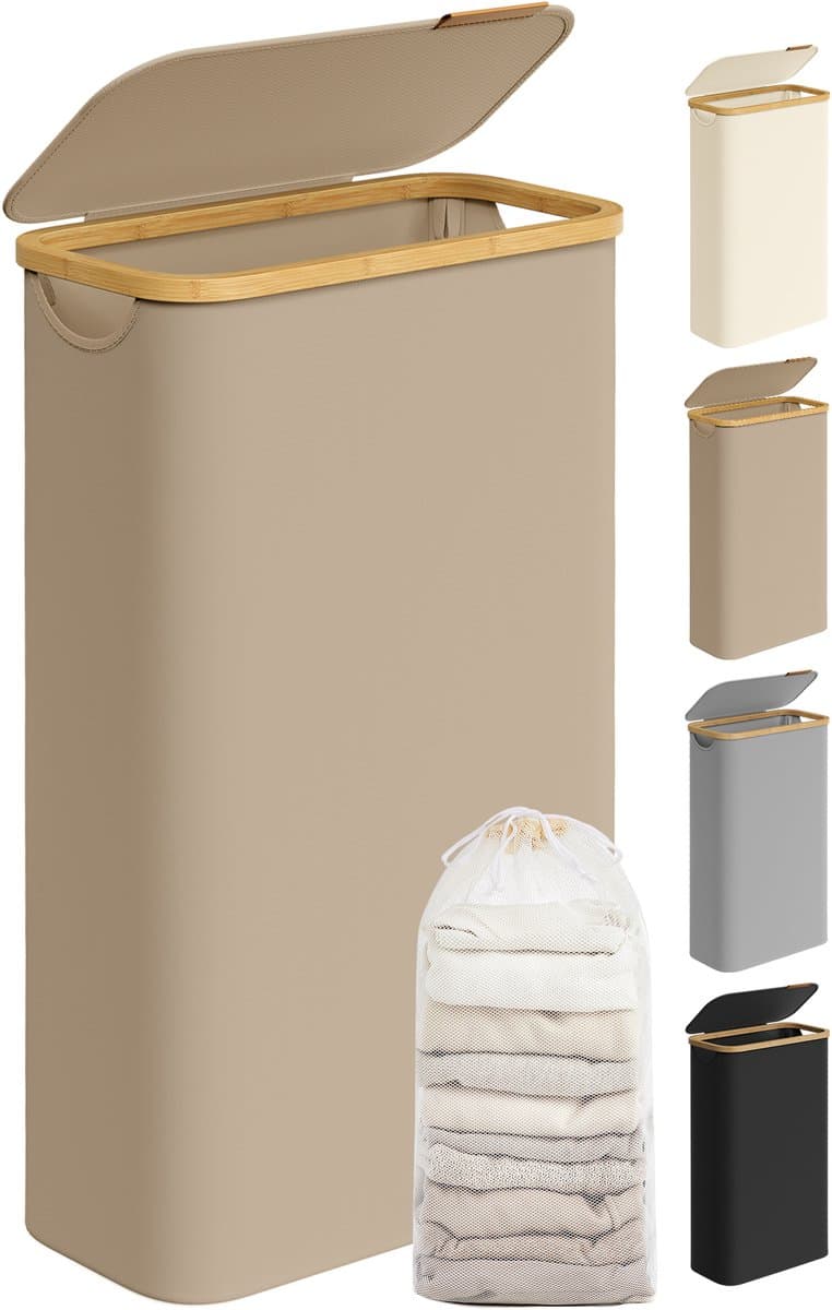 SONGMICS - Wasmand - Opvouwbare Wasmand met Bamboe Handgrepen - Uitneembare Waszak - Oxford Stof — afbeelding 1