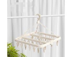 Droogrek voor kleding met 32 clips en opvouwbare hanger (gebroken wit) — afbeelding 1
