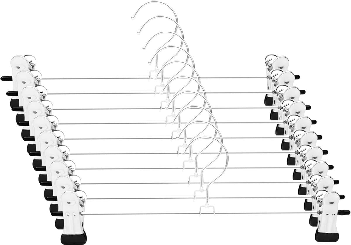 Broekhangers in 10-pack - Broeken 40 cm - Metalen rokhanger - Broekhanger - Hangend - Rokken met clips - Rokken - Meerdere broekhangers - Ruimtebesparende clips - Zilver — afbeelding 1