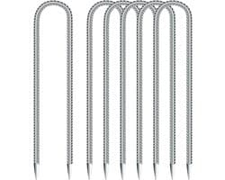 Grondankers - Set van 6 grondpalen - 30 cm lang - U-vormige haak - Tentspijkers - Haakken voor het beveiligen van hek, trampoline, campingauvent, tuinpaal (6 stuks, zilver)