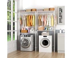 Verstelbare Wasmachine en Droger Planken - Ruimtebesparende 2-Niveaus Draadrekken voor Kleding