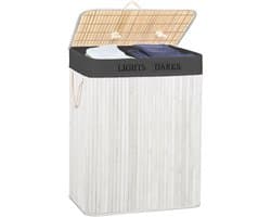 Springos Dubbele Wasmand | 105 L | Met Deksel | Polyester | Grijs | Wit