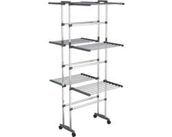 vidaXL - Droogrek - 3-laags - met - wieltjes - 60x70x129 - cm - zilverkleurig